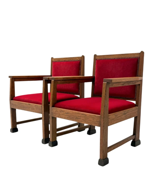 1920s Art Deco Lounge Chairs by Architect Schubad, Solid Oak & Velvet